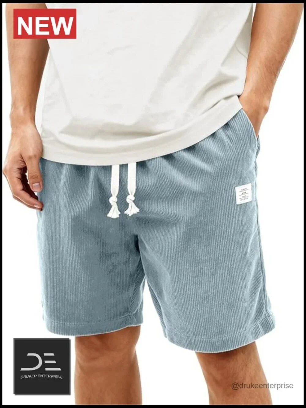 Mens Corduroy Shorts 7 Inch Elastic Waist Drawstring Casual Summer Beach Loose
